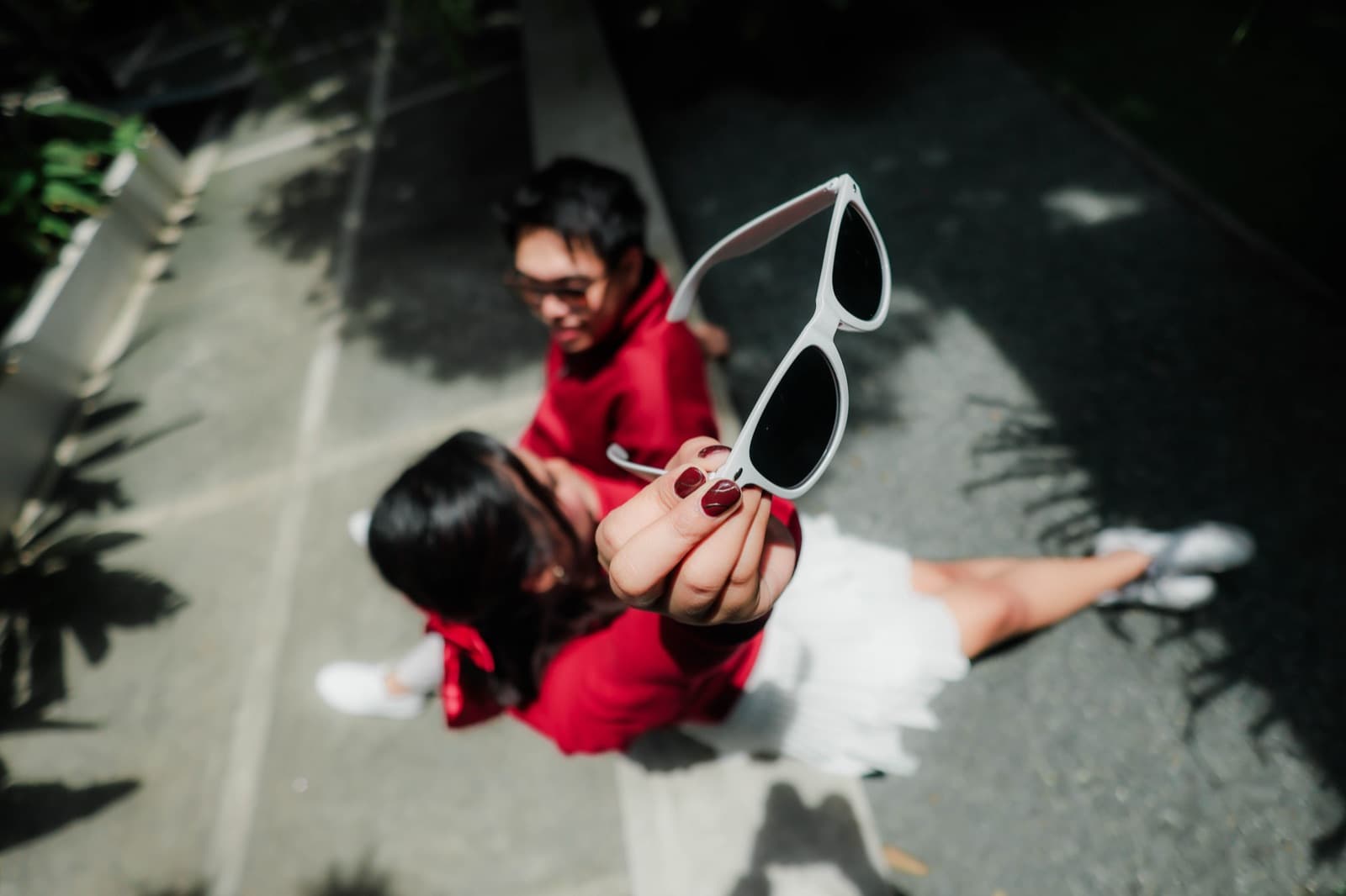Mid-air and laughing